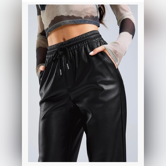SANTINY Women's Faux Leather Pants #1169 - Picture 7 of 12